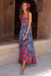 Printed Square Neck Wide Strap Maxi Dress OutfitFlow